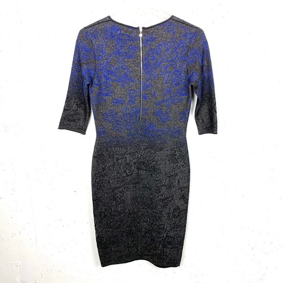 D. Exterior Womens Jacquard Bodycon Dress Poly Viscose Black Blue Size Small - Picture 2 of 11